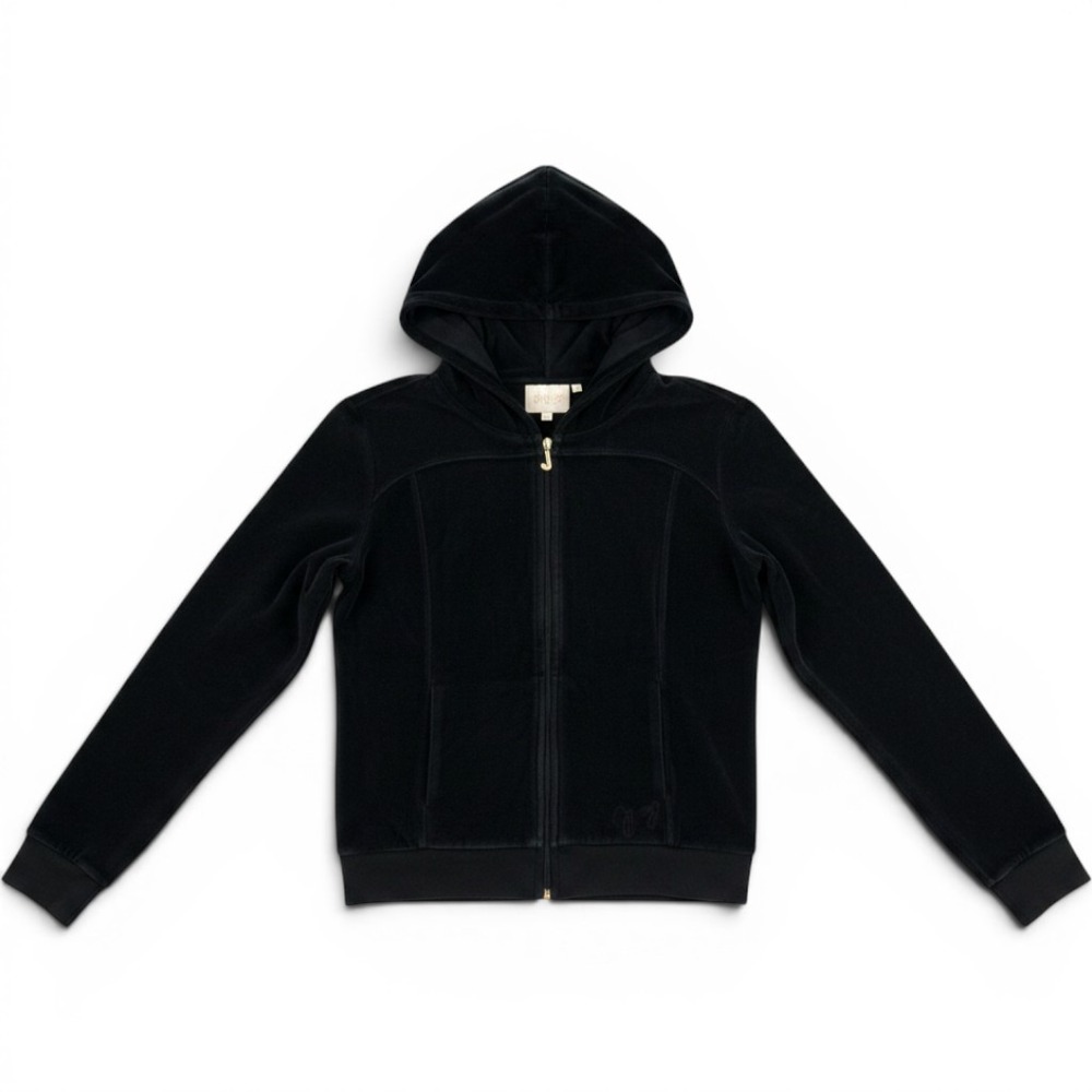 Vintage Y2K Juicy Couture Black Velour Zip Track Jacket McBling Rhinestone J